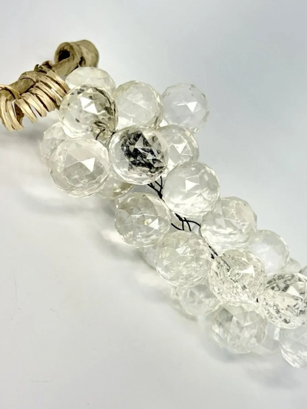 Vintage MCM Clear Faceted Lucite Acrylic Grapes Cluster With Faux Wood Stem